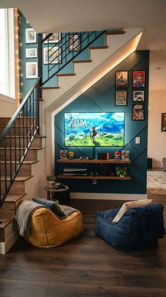 12 Under Staircase Decor for Stylish and Functional Spaces 14 TV or Gaming Setup