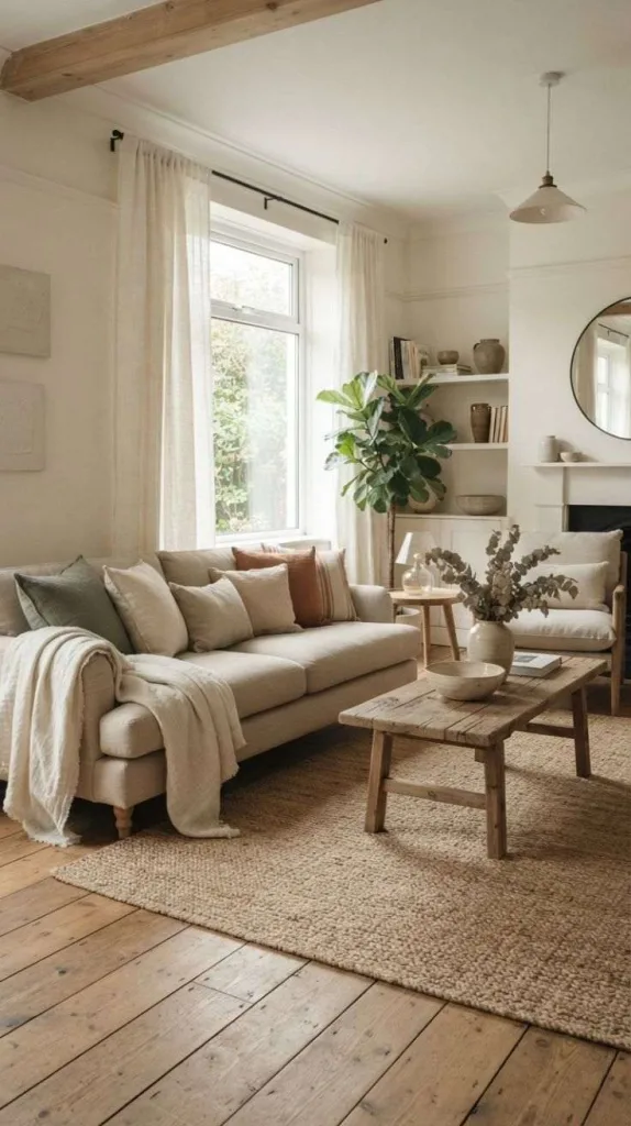 8+ Japandi Living Room Design for a Cozy Home 9 Textured Linen Living Decor