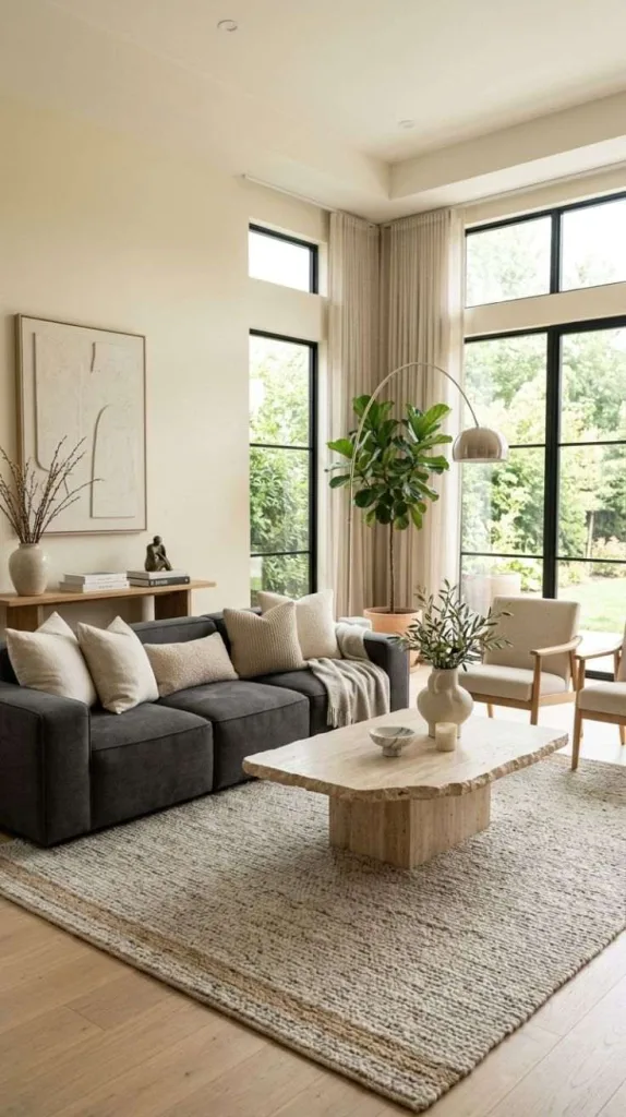 These Charcoal Couch Living Room Ideas Inspiration You'll Want to Save 9 Travertine Retreat