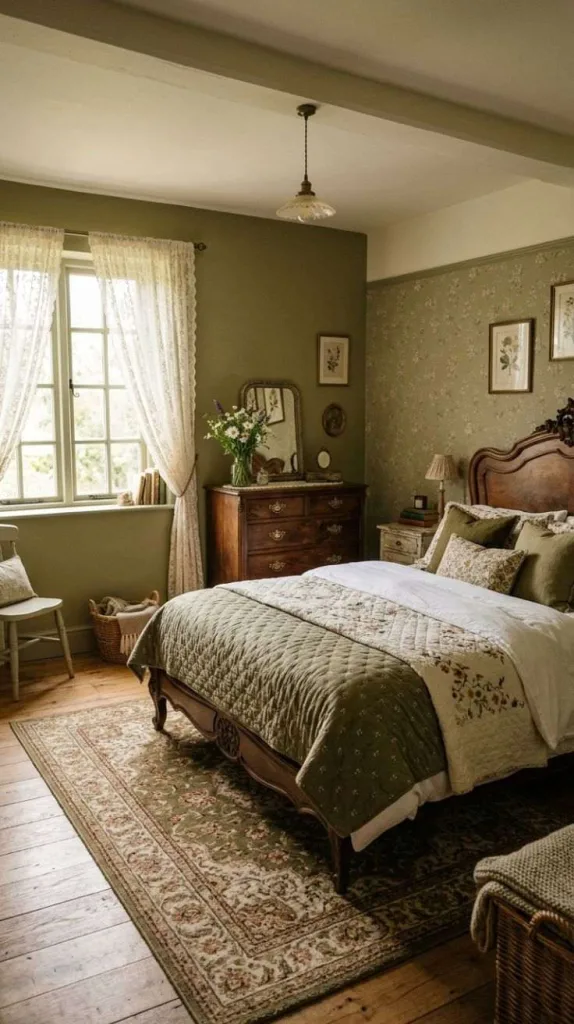 Vintage Olive Cottage Bedroom