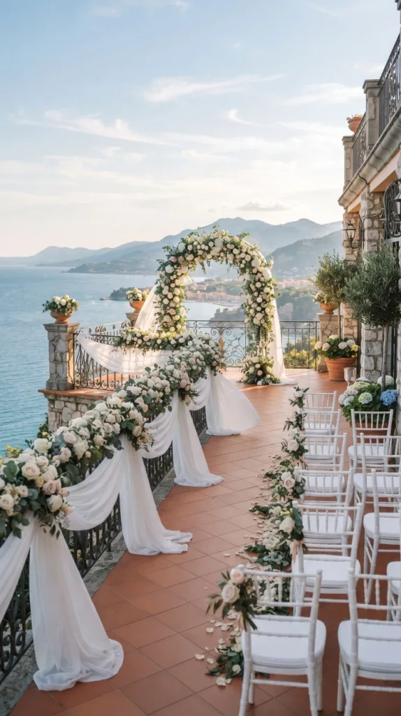 The Balcony Wedding Decor Everyone Will Be Talking About 3 White Fabric Railing Drapes