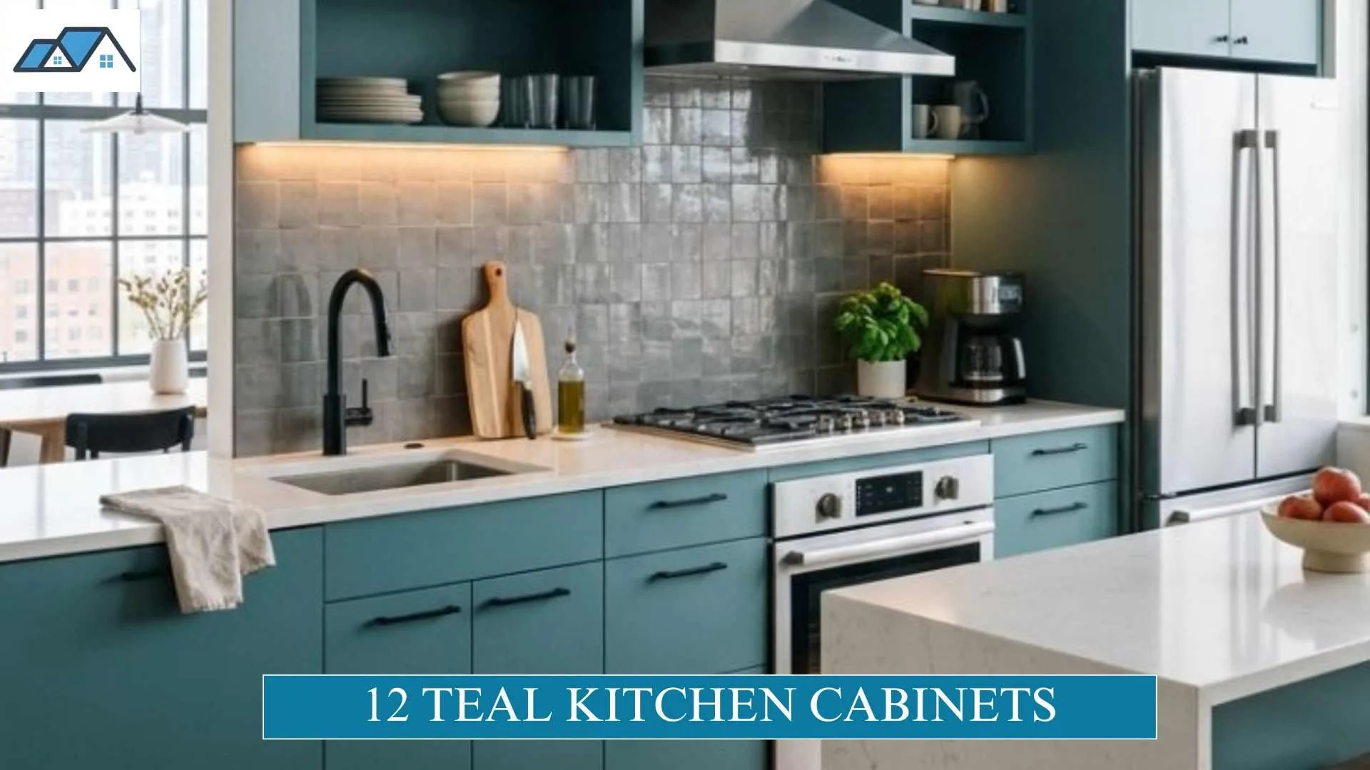 teal kitchen cabinets